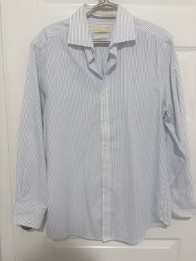 Michael Kors Men's Blue & Grey Striped Non Iron Dress Shirt